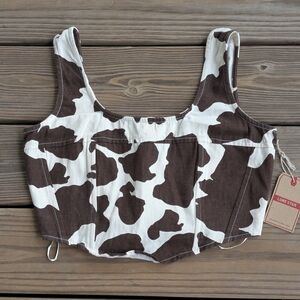 Women's Cow Print Brown and White Crop Top Size Medium